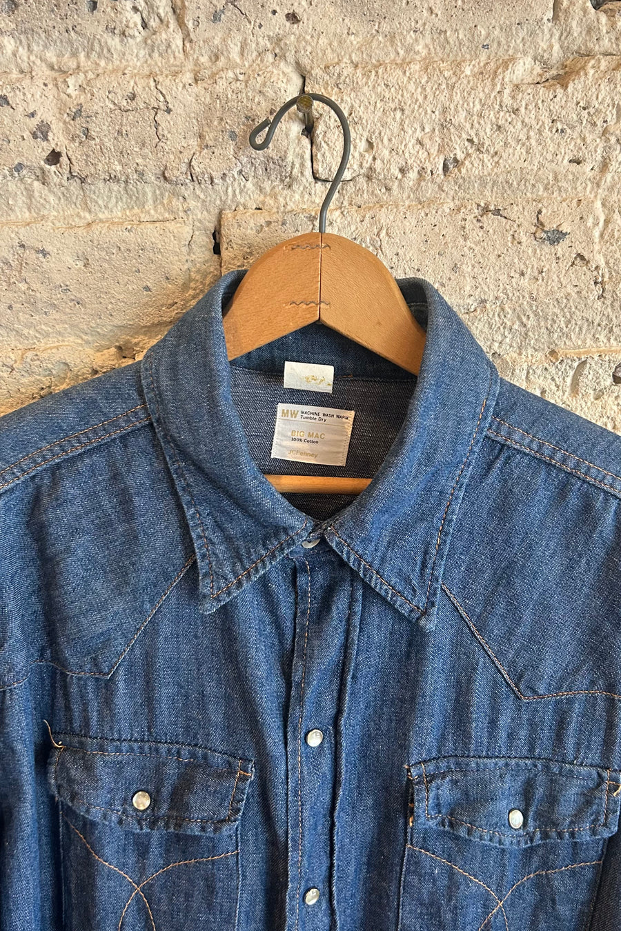 Wesley Supply Co 1970's Big Mac Pearl Snap Denim Western Shirt in Indigo - Notre