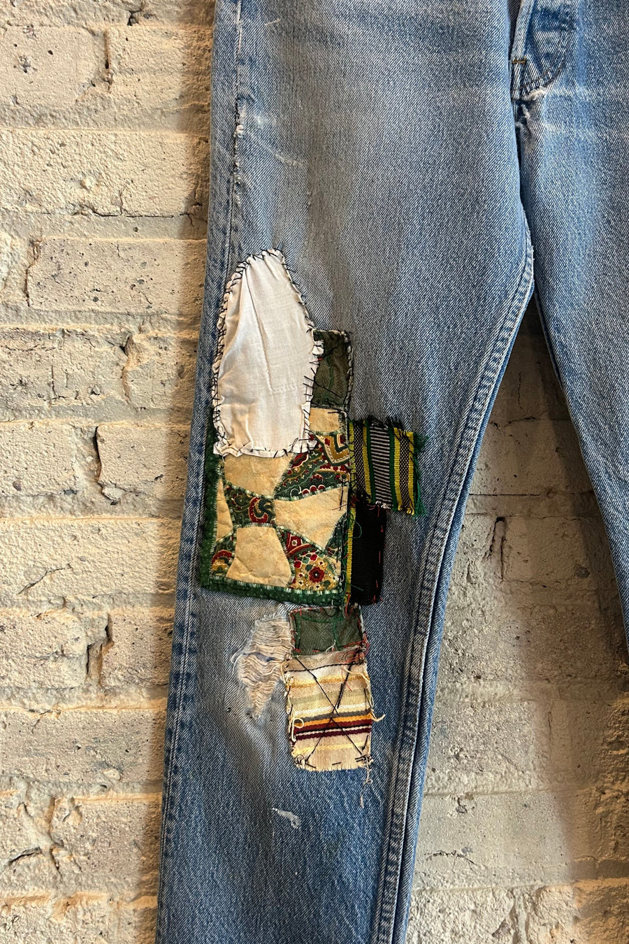 Wesley Supply Co 1980's Levi's 501 Distressed and Patchworked Jean in Light Blue - Notre
