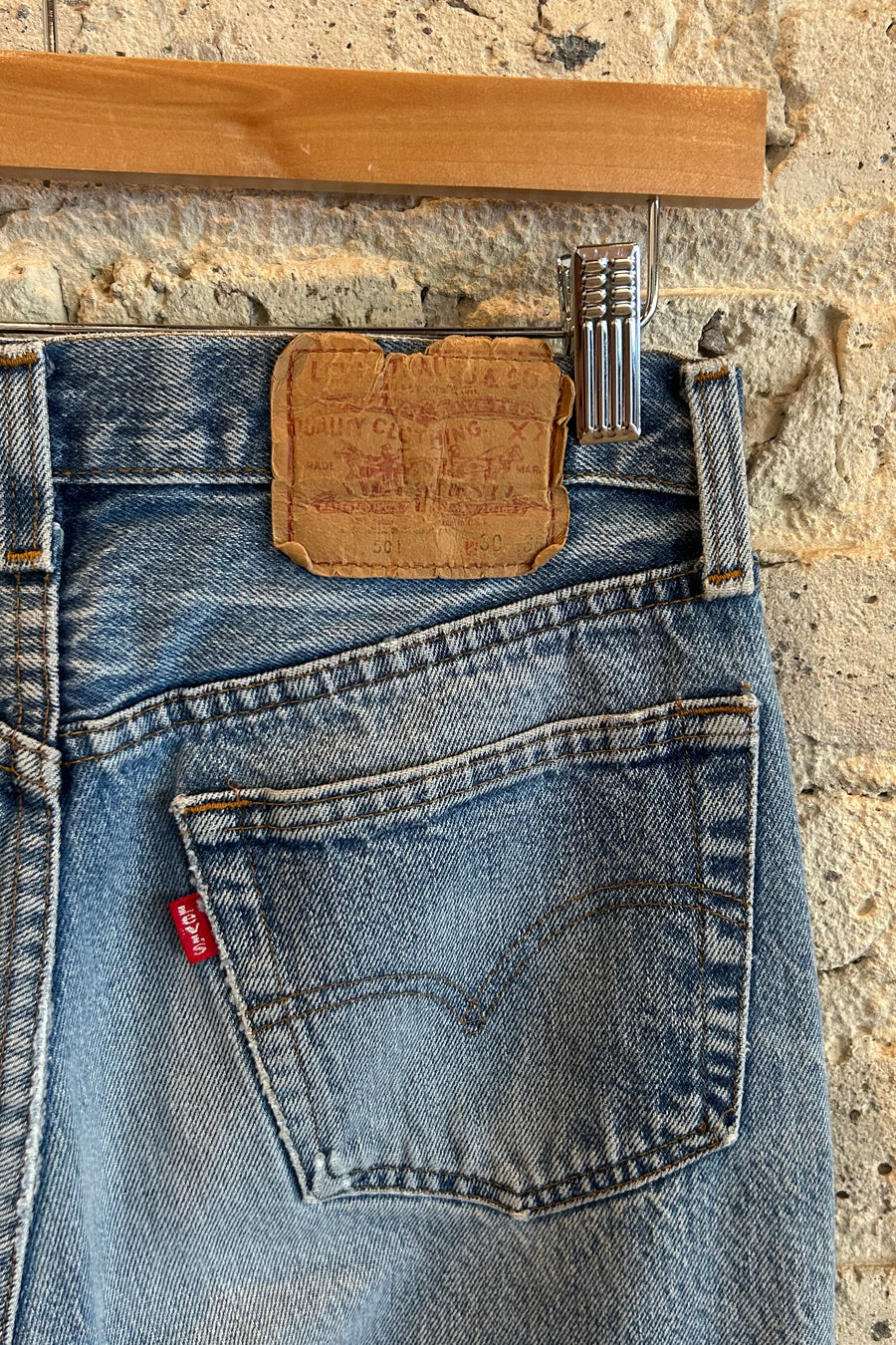 Wesley Supply Co 1980's Levi's 501 Distressed and Patchworked Jean in Light Blue - Notre