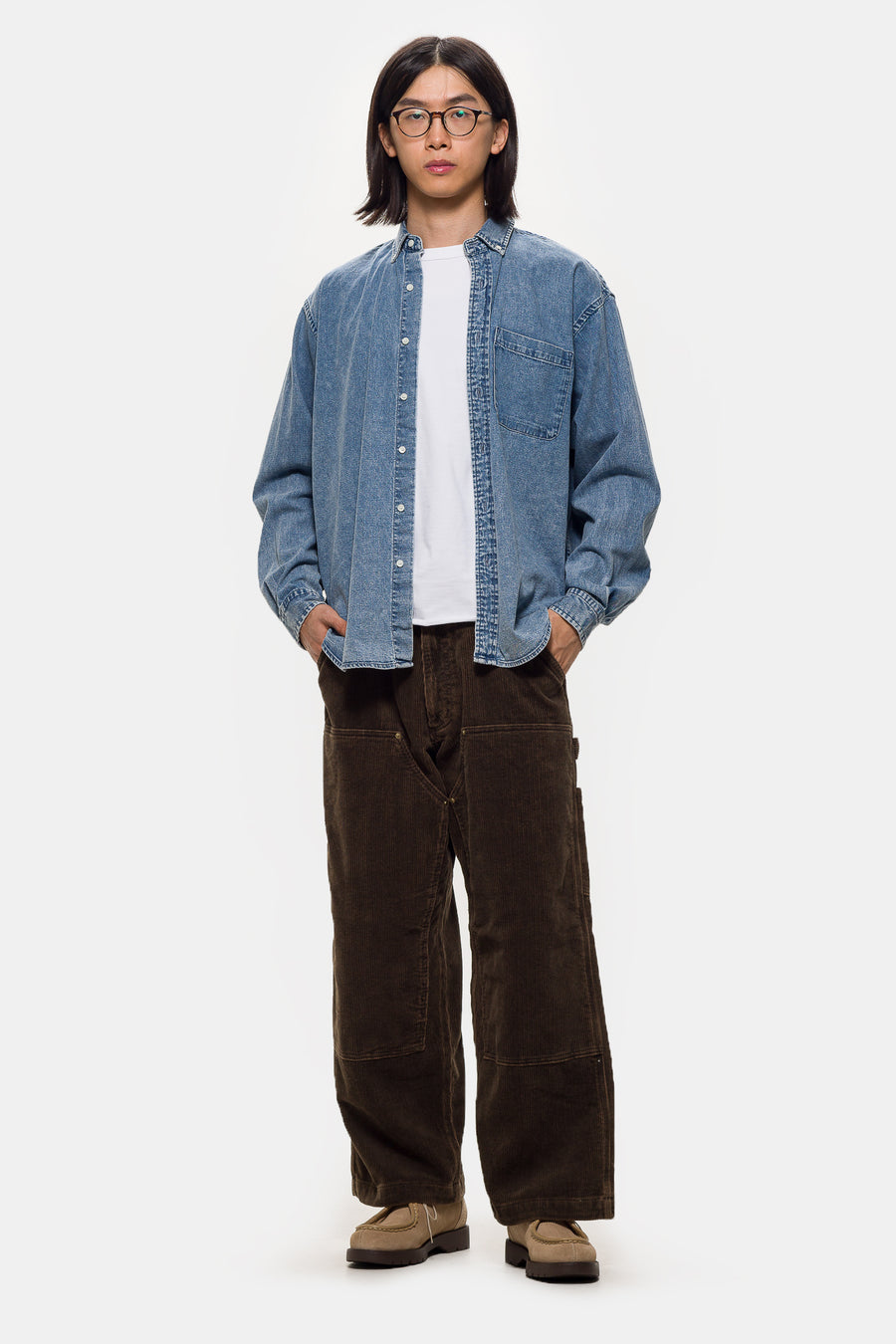 Beams Fade Cord Wide Double Knee Pant in Brown - Notre