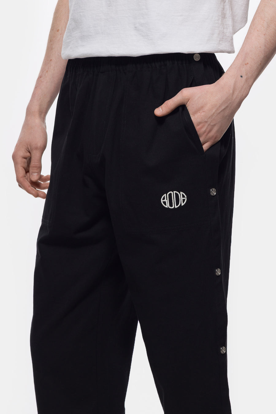 Bode Twill Tear Away Track Pant in Black - Notre