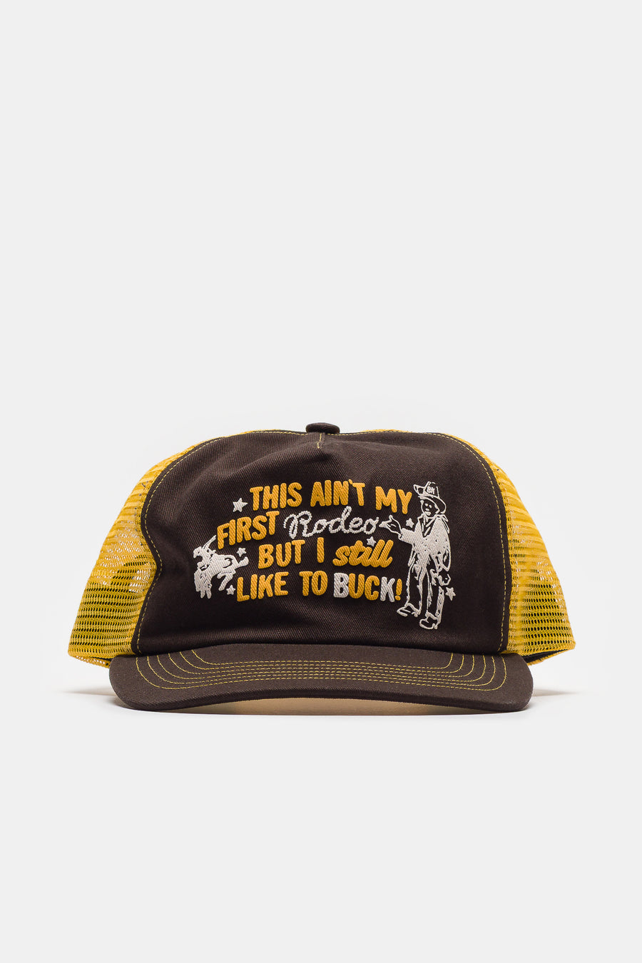 Bare Knuckles Rodeo Mesh Trucker Hat in Espresso/Gold - Notre