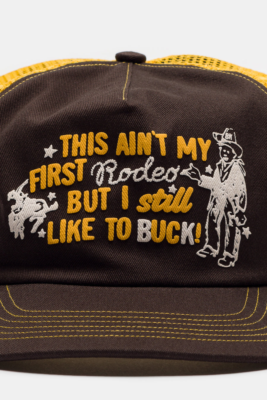 Bare Knuckles Rodeo Mesh Trucker Hat in Espresso/Gold - Notre
