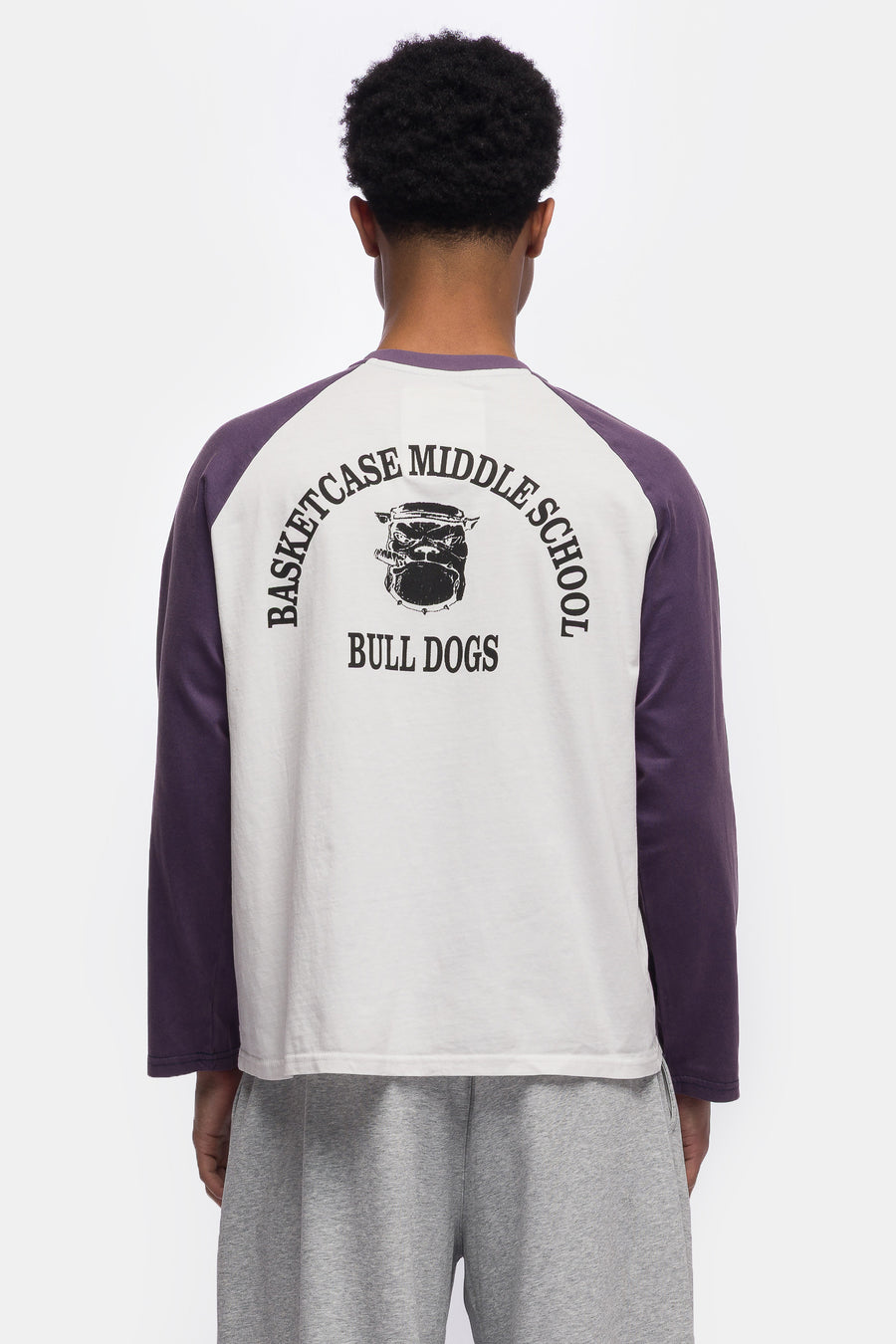 Basketcase Gallery Bulldog Raglan T-Shirt in Purple/White - Notre