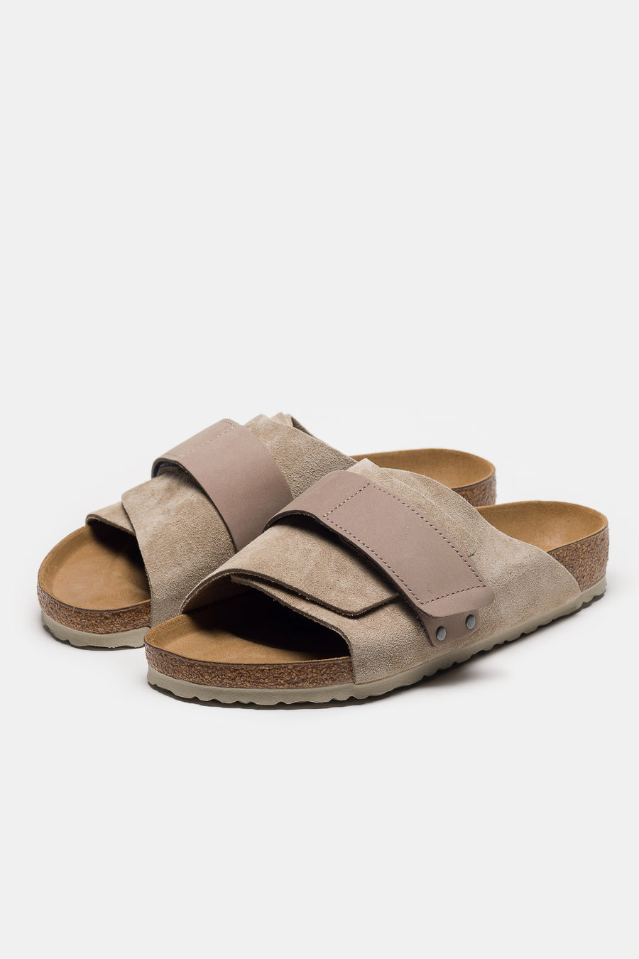 Birkenstock Kyoto Nubuck/Suede Leather Slides in Taupe - Notre