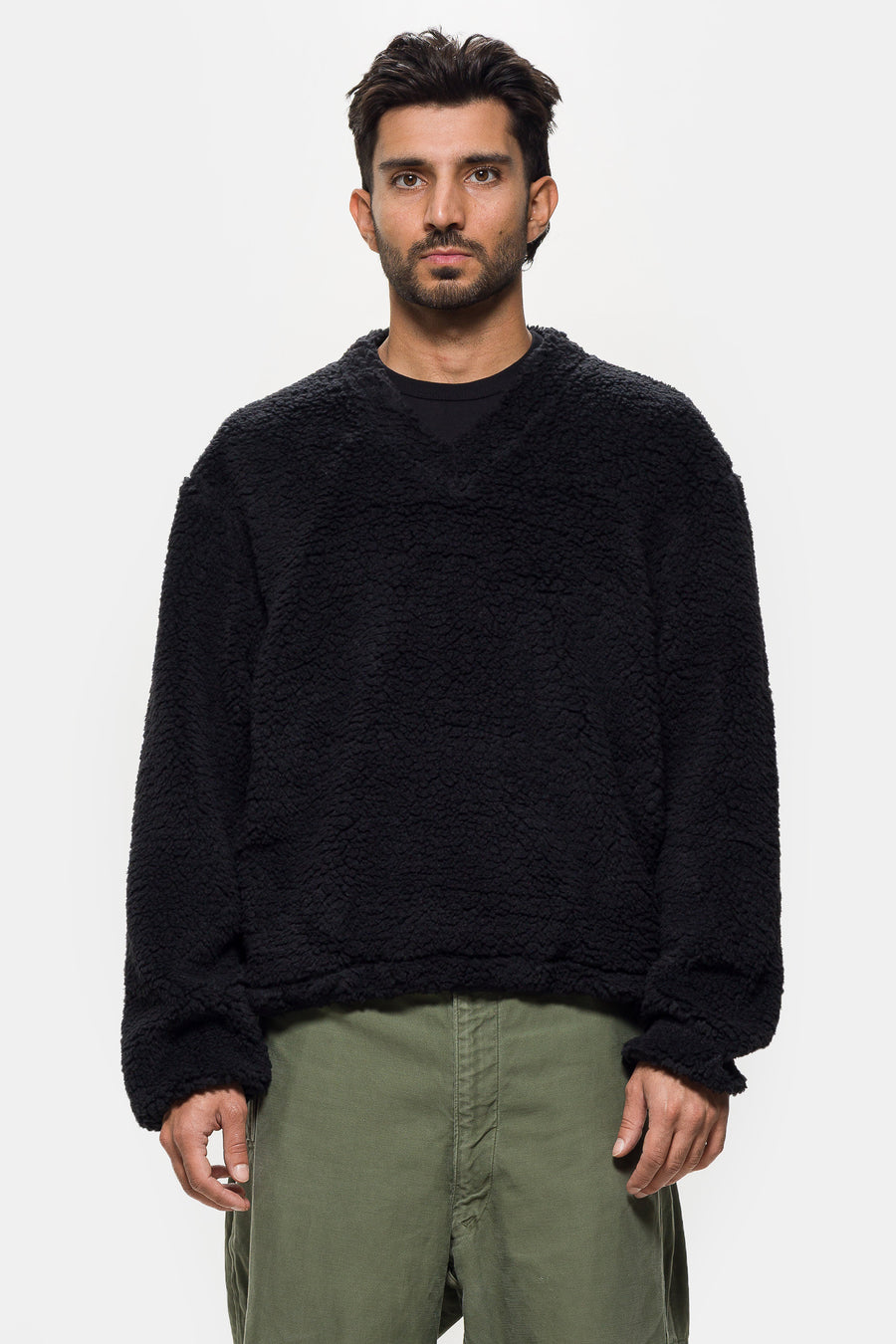 Colin Meredith V-Neck Smock Fleece in Black - Notre