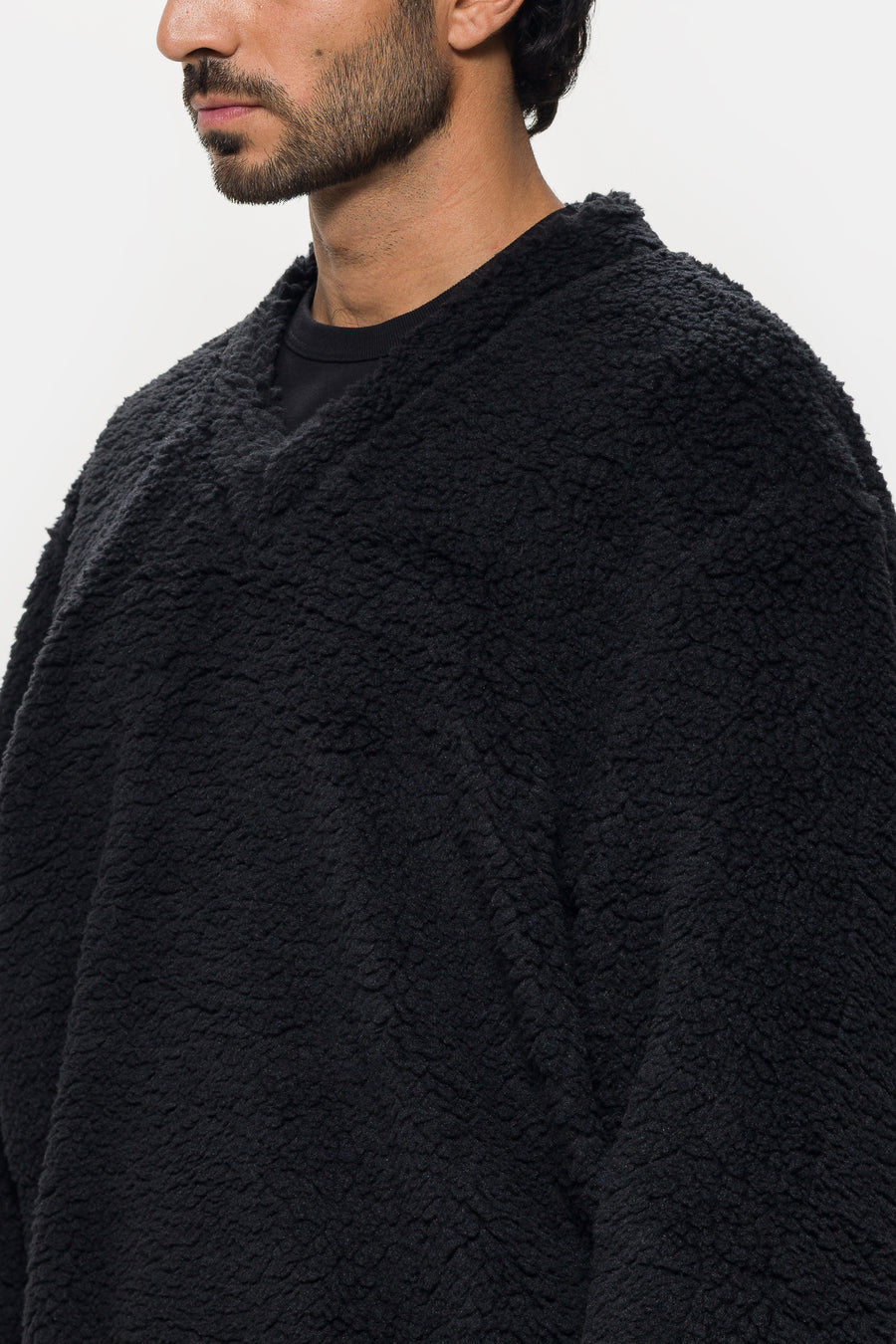 Colin Meredith V-Neck Smock Fleece in Black - Notre