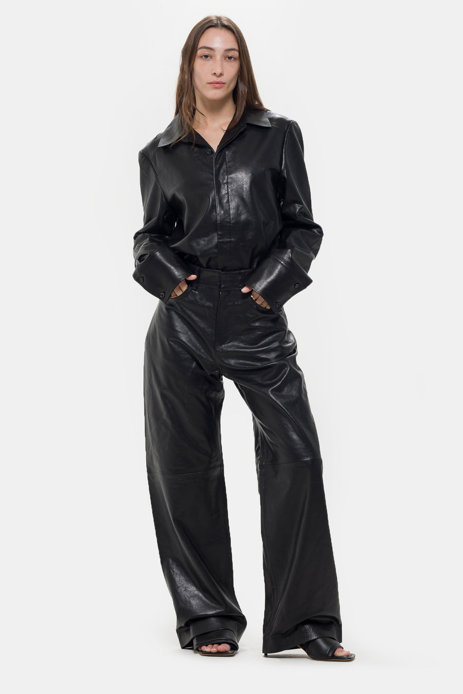 Entire Studios Leather Straight Leg Pant in Black - Notre
