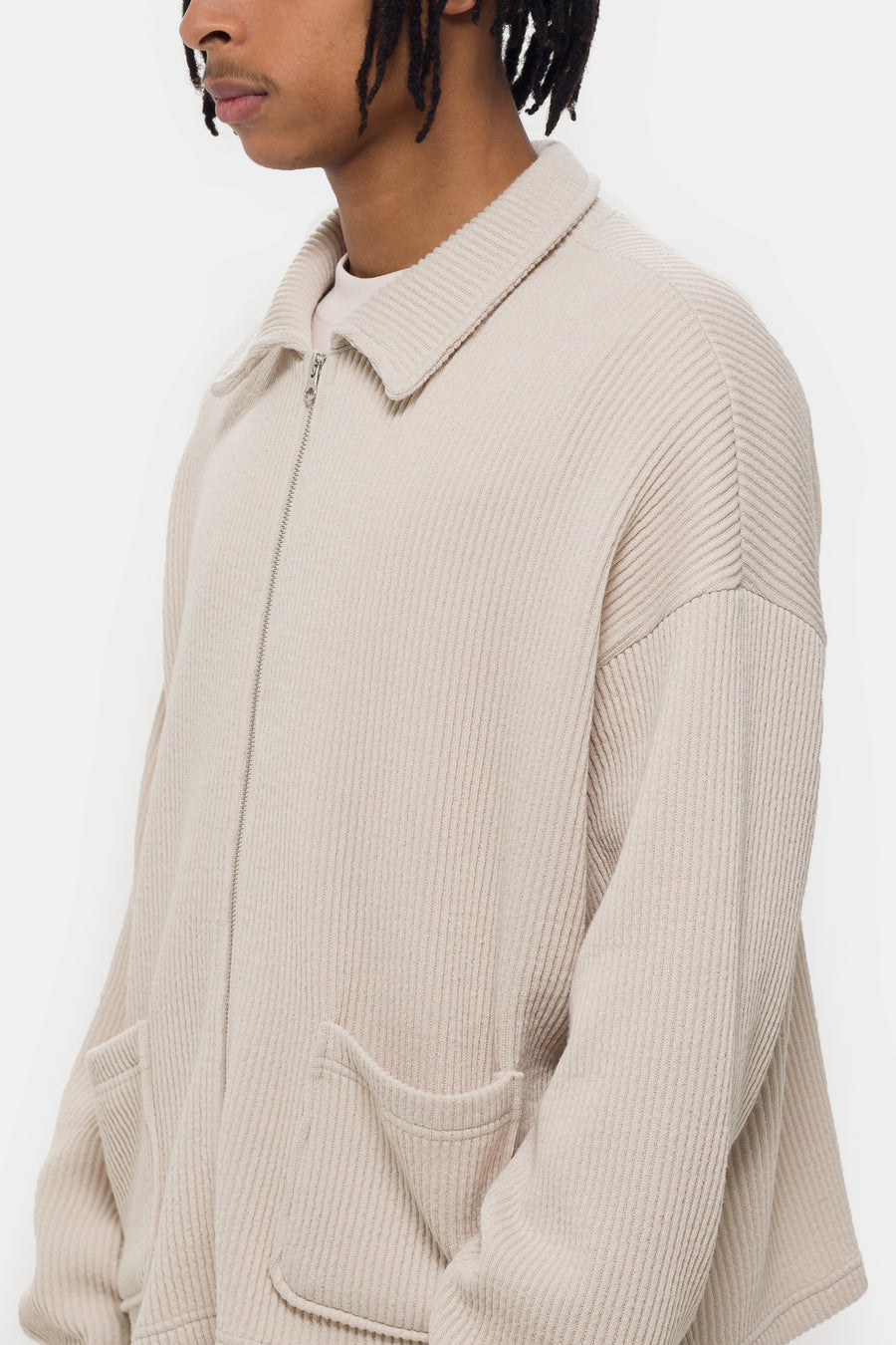 Estudio Niksen Double-Zip Pocket Sweater in Ivory - Notre