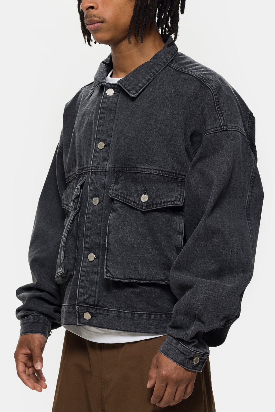 Estudio Niksen Boxy Denim Trucker Jacket in Black - Notre