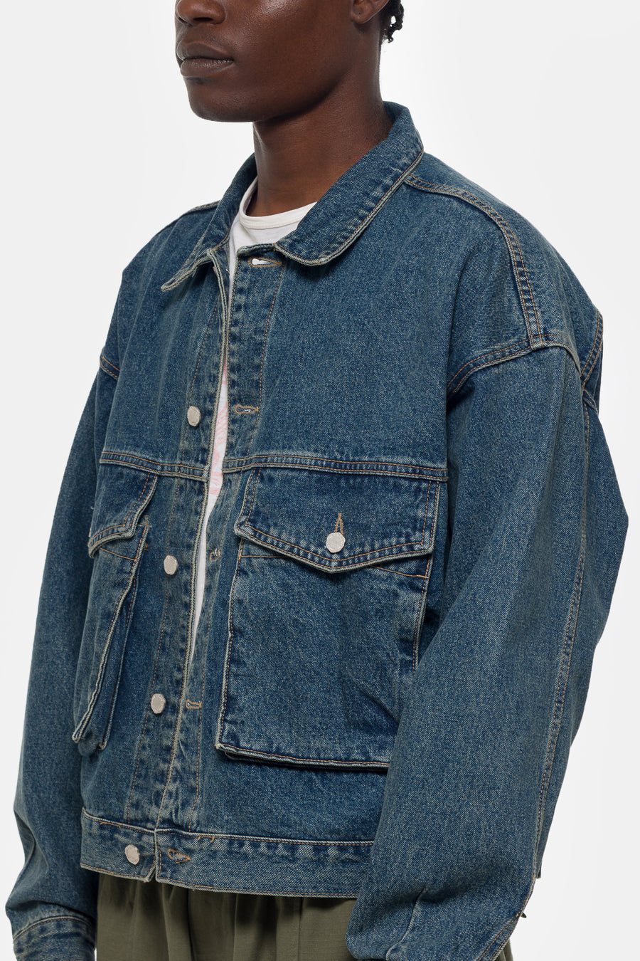 Estudio Niksen Boxy Denim Trucker Jacket in Blue - Notre