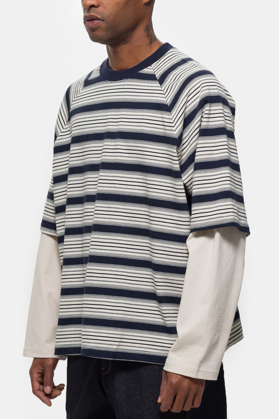 Estudio Niksen Longsleeve Layered T-Shirt in Blue Stripe - Notre