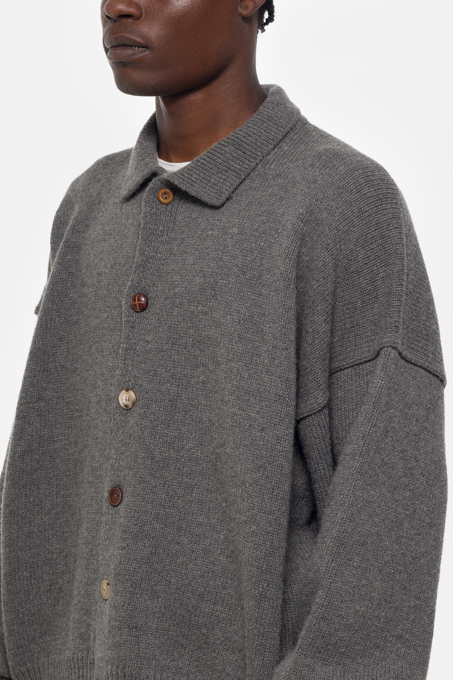 Estudio Niksen Mismatch Button Cardigan in Charcoal - Notre