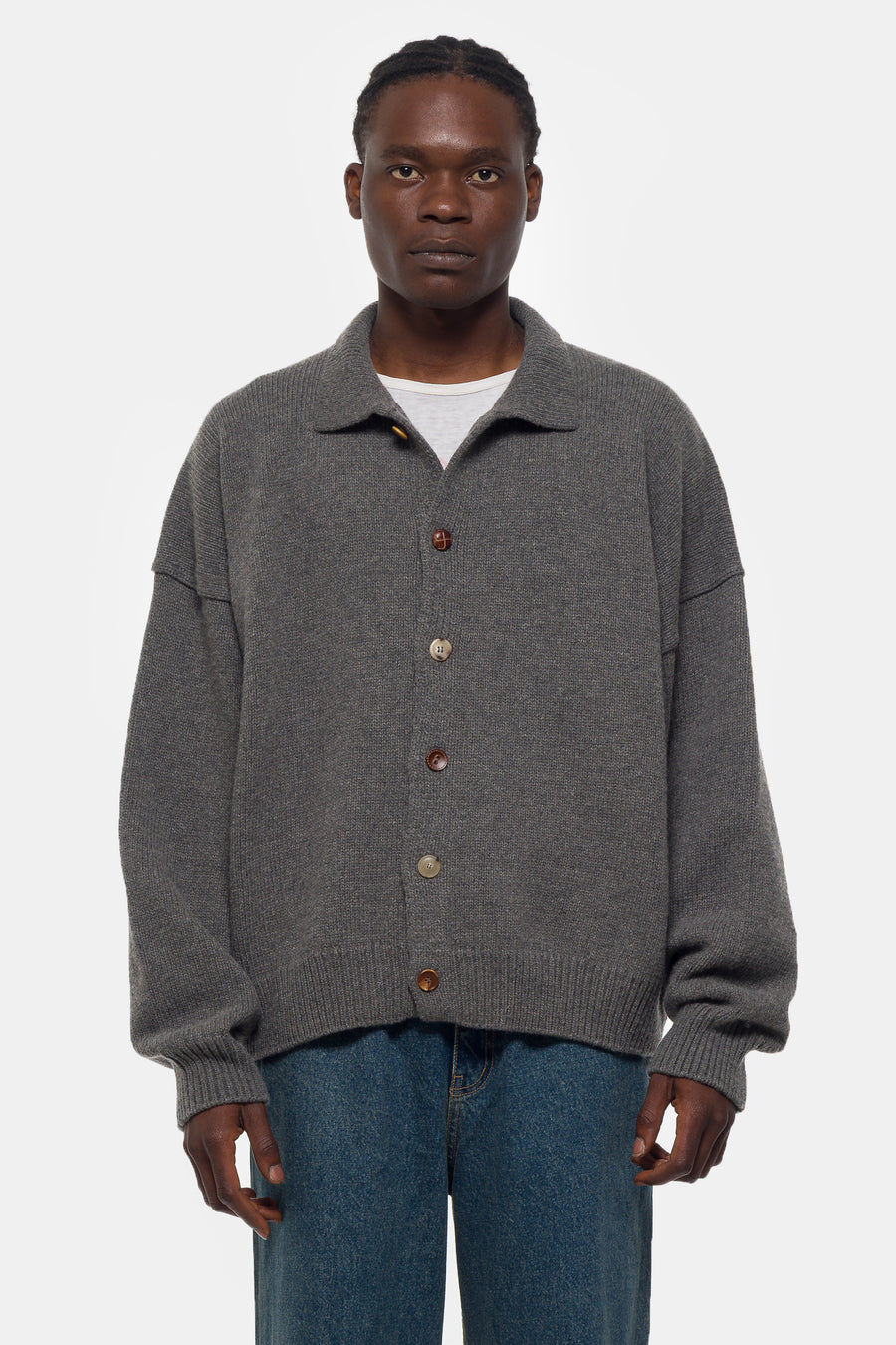 Estudio Niksen Mismatch Button Cardigan in Charcoal - Notre