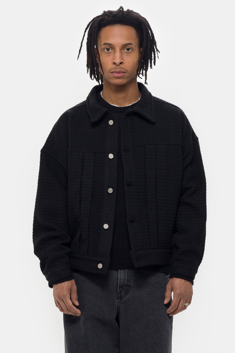 Estudio Niksen Pleated Boxy Jacket in Black - Notre
