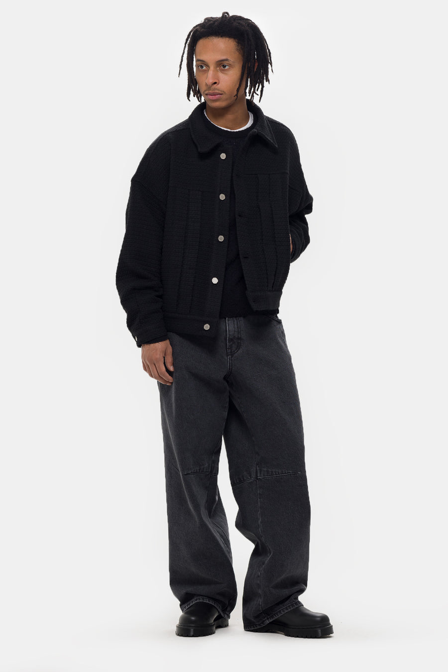 Estudio Niksen Pleated Boxy Jacket in Black - Notre