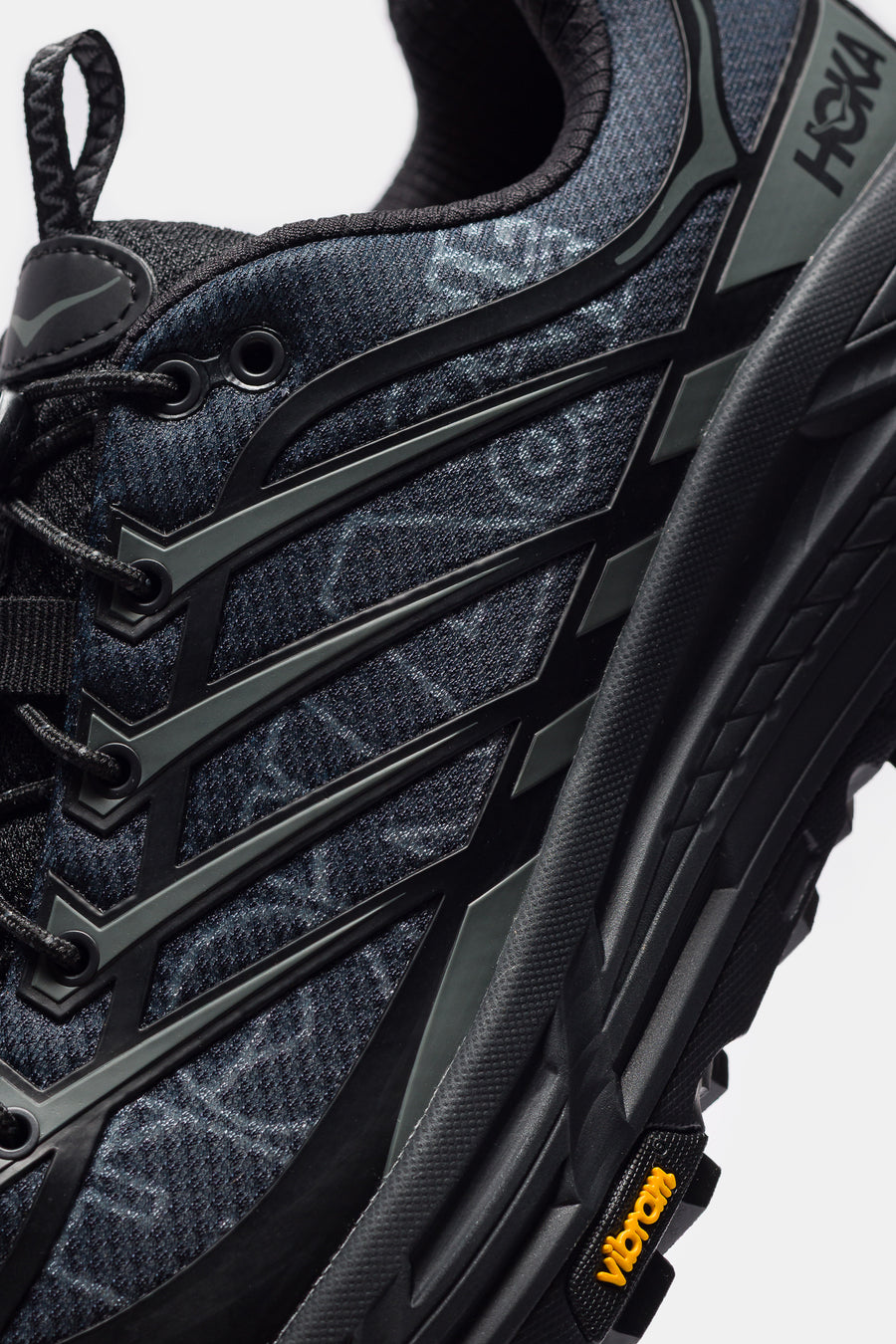 HOKA Mafate Three2 Wordmark Sneaker in Black/Outer Orbit - Notre