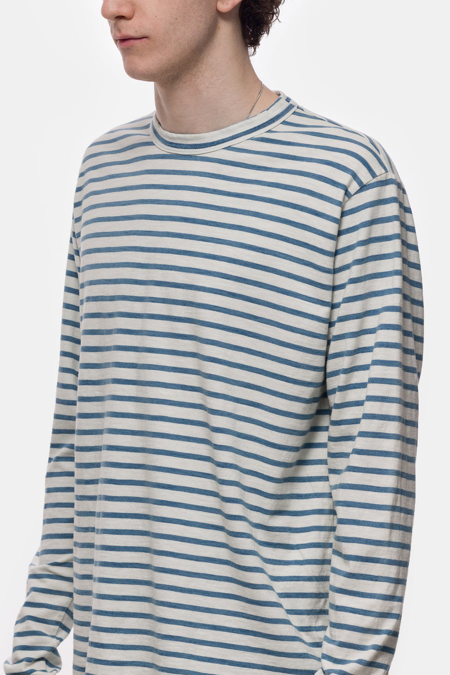 Les Tien Heavyweight Binded Neck Inside Out LS T-Shirt in Ivory Stripe - Notre