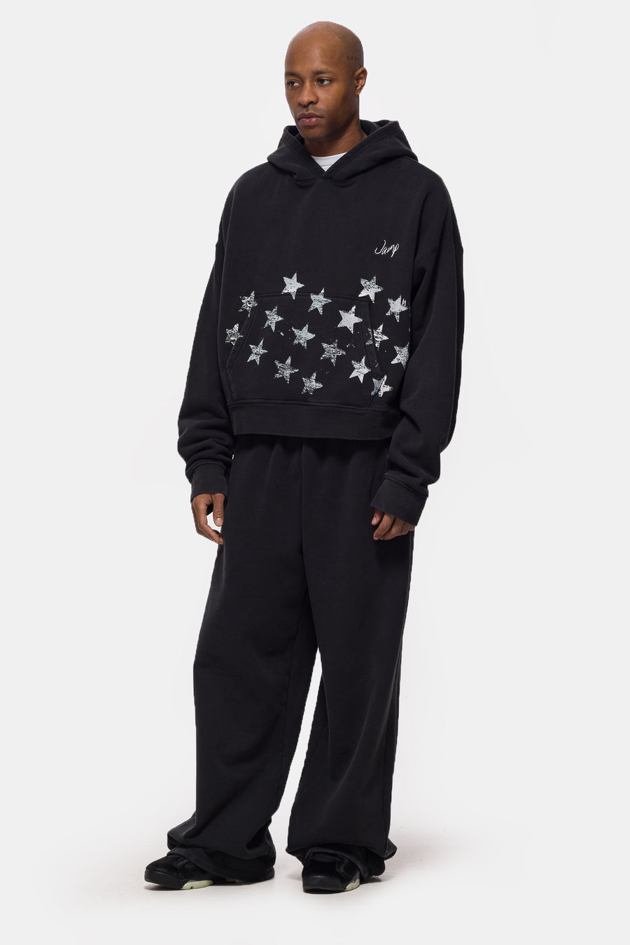 Jordan Cropped Hoodie in Black/Ivory - Notre