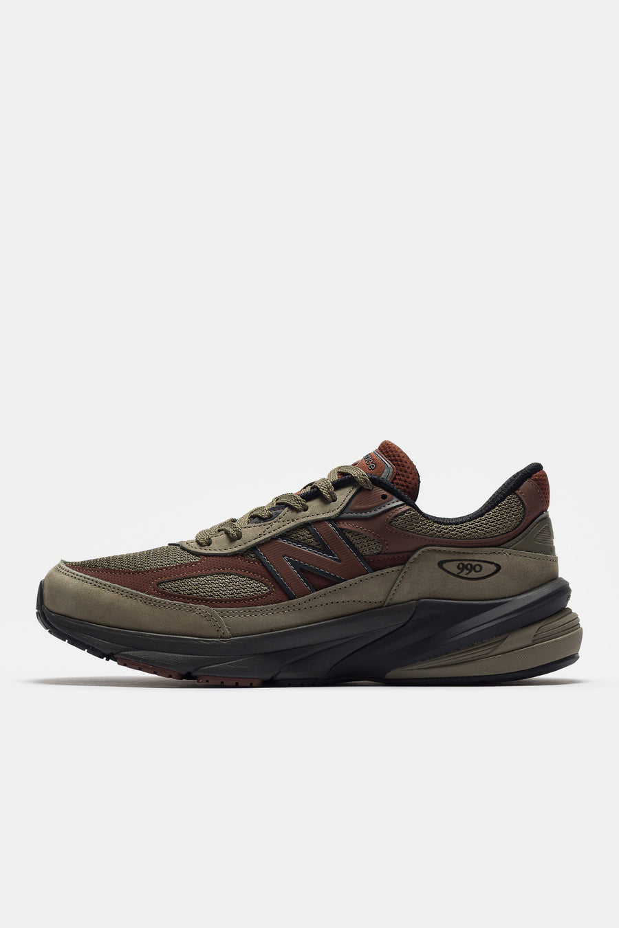 New Balance Made in USA 990 V6 Sneaker in Dark Camo/Rich Oak/Black Cement - Notre