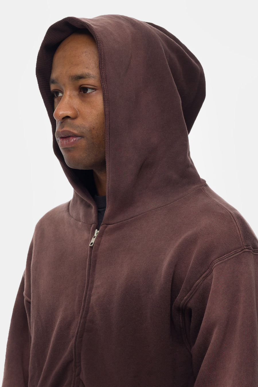 Notre Washed Thermal Lined Zip Up Hoodie in Fig Brown - Notre