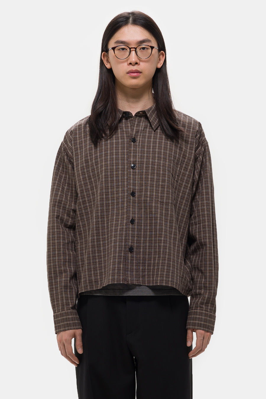 mfpen Priority Shirt in Brown Linen Check - Notre